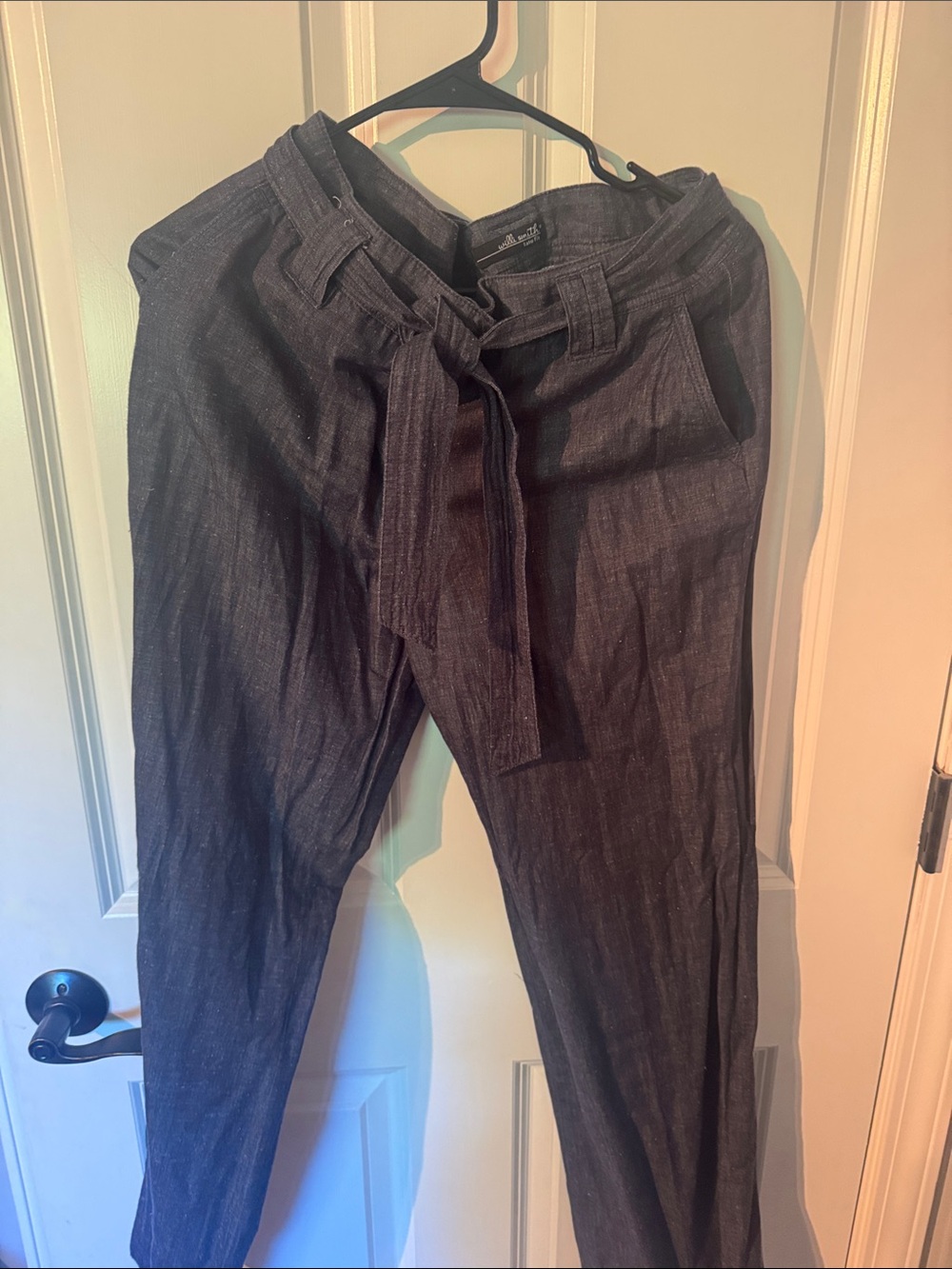 High-Rise Tie-Waist Trousers in Dark Denim flecked
